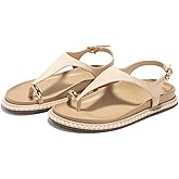 Coutgo Womens Toe Ring Flat Sandals Comfortable Flip Flops T Strap Footbed Sandals Ankle Strap Summer Beach Shoes