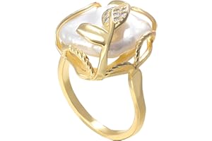 HETICA Irregular Pearl Ladies Silver Ring, Baroque Pearl Ring 925 Sterling Silver Ring, Fashion Statement Ring Suitable for Woman Girl's Daily Birthday Anniversary Valentine's Day Gift