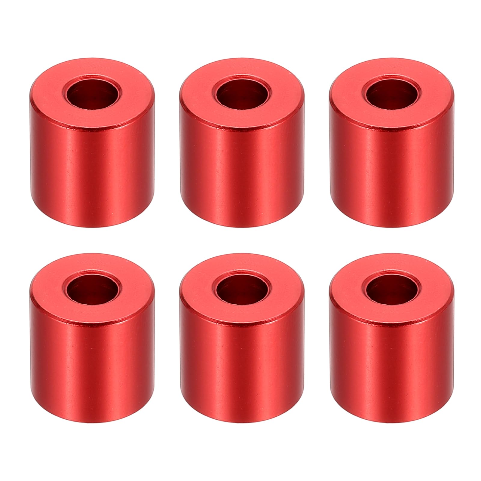 PATIKIL M6 Aluminum Spacers, 6 Pcs Metal Spacers Aluminum 6.2mm ID x 15mm OD x 15mm L Aluminum Spacer Screw Standoff Round for 1/4" or M6 Screw Bolts,Red