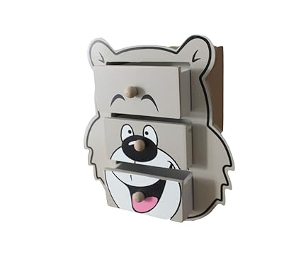 GeekGoodies Wooden Desk/Table Animal Bear Teddy Drawer Set Organizer Storage