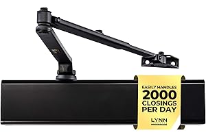 LYNN HARDWARE Heavy Duty Automatic Door Closer (Black) - Commercial Grade, Contractors Choice, Adjustable Speed & Force, Delayed Closing Timer, 3 Mounting Options, 3 Hour Fire Rated (DC8016 Model)