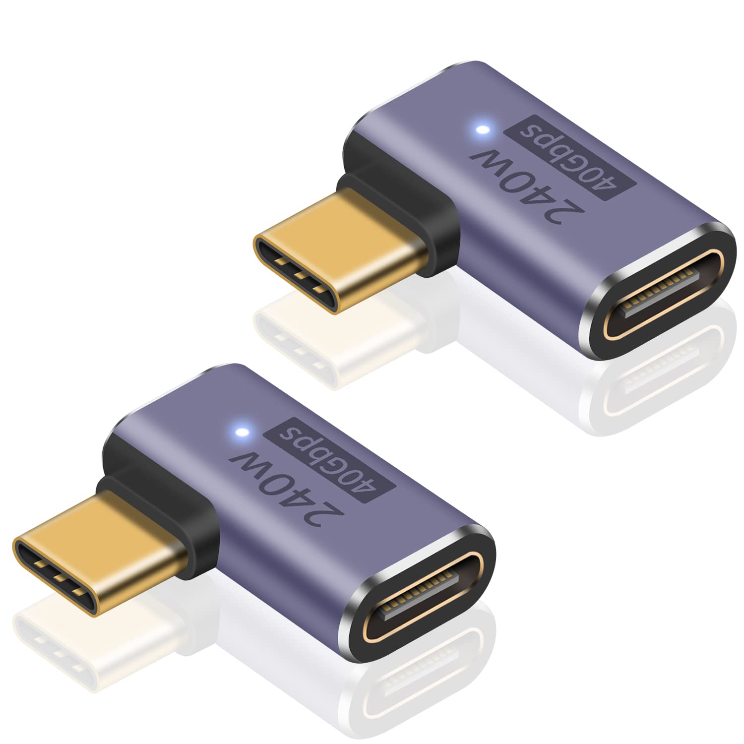 Maxhood USB C Right Angle Adapter PD 240W, Right Angle USB C Adapter 40Gbps, 90 Degree USB C Adapter Male to Female USB C L Shape Adapter with 8K@60Hz Video for iPad, Macbook,Thunderbolt 4/3, 2Pack