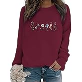 Lytiarul Flower Graphic Sweatshirt for Women Floral Printed Vintage Long Sleeves Shirt Crewneck Hoodie Loose Pullovers Tops