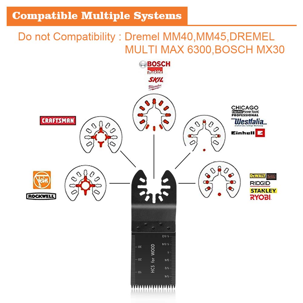Flymall 20PCS Universal Wood Metal Oscillating Multitool Quick Release Saw Blades Fit Fein Multimaster Porter Cable Black & Decker Bosch Dremel Craftsman Ridgid Ryobi Makita Milwaukee Dewalt Rockwell