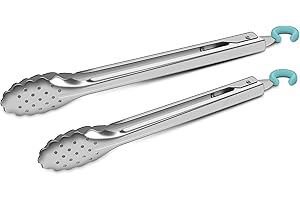 Premium 304 Stainless Steel Barbecue Turners Set, Heavy Duty Cooking Kitchen BBQ Tongs, 10" and 12" Aqua Sky