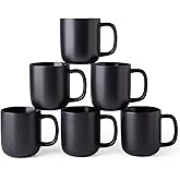 AmorArc 14oz Coffee Mugs Set of 6, Ceramic Coffee Mugs with Large Handle & Wavy Rim for Latte/Hot Cocoa/Tea, Stylish Coffee Mugs for Men Women. Oven,Dishwasher&Microwave Safe, Matte Black