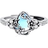 JUSTKIDSTOY Plumeria Rings for Women 925 Sterling Silver Moonstone Flower Adjustable Open Ring Hawaiian Plumeria Jewelry Gifts Christmas Stocking Stuffers for Wife Daughter