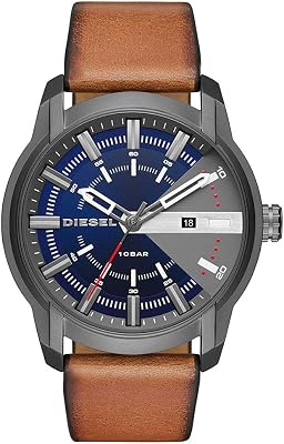 Reloj para hombre Armbar, mecanismo de tres manecillas con fecha, caja de acero inoxidable Gunmetal de 45 mm con correa de piel, DZ1784