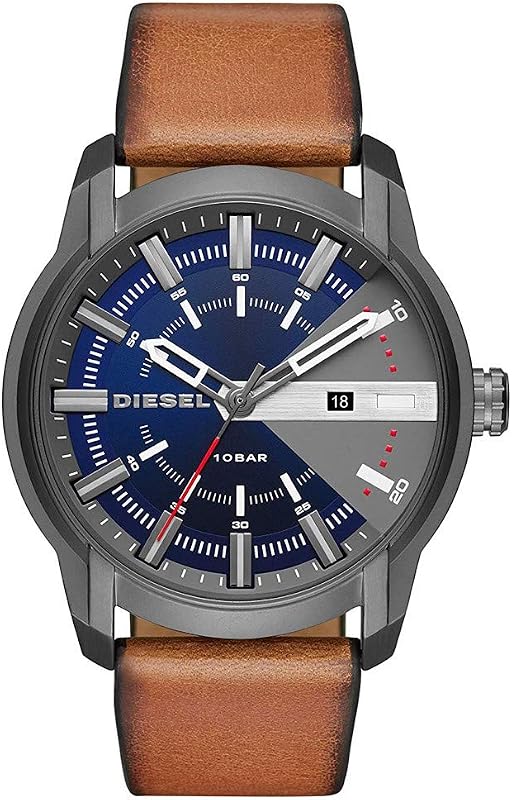 Orologio Armbar da uomo, movimento a tre lancette con data, cassa 45 mm in acciaio inossidabile canna di fucile con cinturino in pelle, DZ1784
