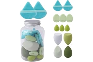 14 Pcs Makeup Sponge & Powder Puff Set - Beauty Blender for Foundation & Triangle Velvet Puffs for Baking - Includes Mini Fin
