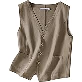 MINTLIMIT Women's Linen Vest Casual Button Down Sleeveless Blazer Tank Top Lightweight Business Jacket Waistcoat Vest