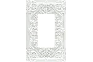 CORENEST Standard Single Gang Decorative Switch Plate White 3D Floral Relief Design 1 Gang Rocker Light Switch Cover Plate El