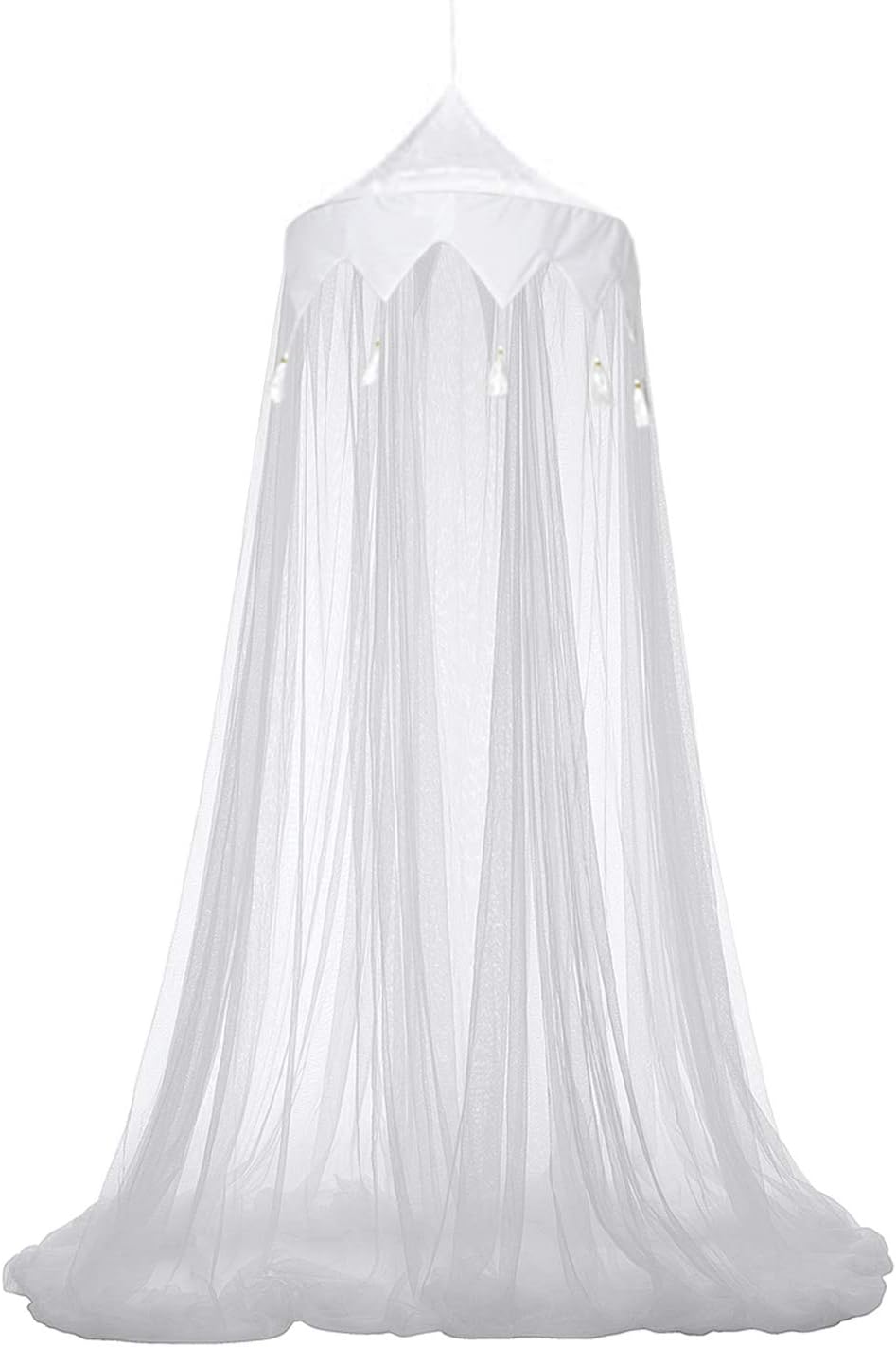 Mosquito Net for Bed Canopy Macrame Pop-Up Circular Curtain Natural Lace Large Tent Crib Netting, Carry Bag