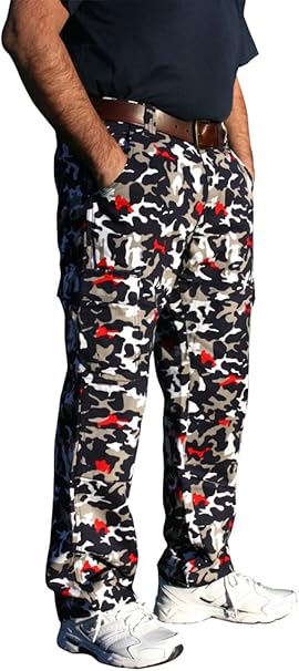 red and white cargo pants