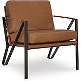 Signature Design by Ashley Garronmont Mid-Century Modern Leather Accent Chair with Metal Frame, Light Brown & Metallic
