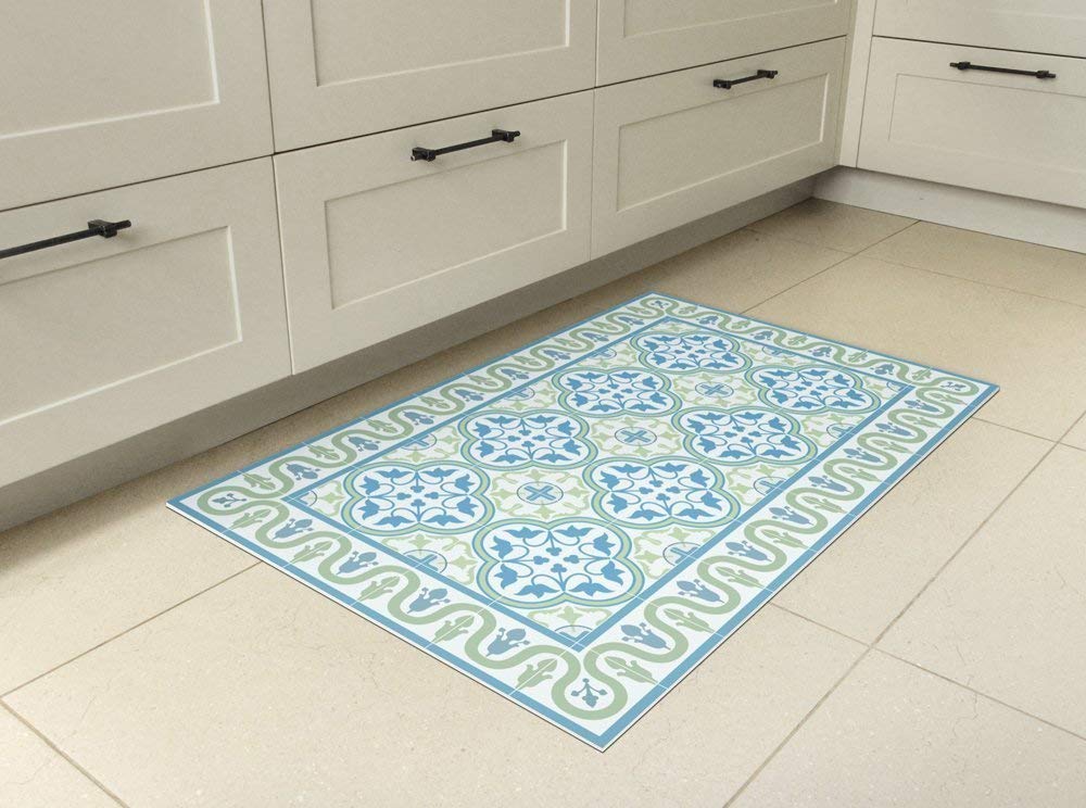 Amazon Com Vinyl Mat With Tiles In Green And Turquoise Linoleum