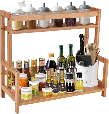 Etagere A Epices En Bois De Bambou A 2 Etages Pour Comptoir A Epices Etagere De