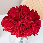 DUYONE Artificial Roses Single Stem 10pcs Fake Silk Flower Arrangement Bouquet for Home Party Wedding Decoration(Red)