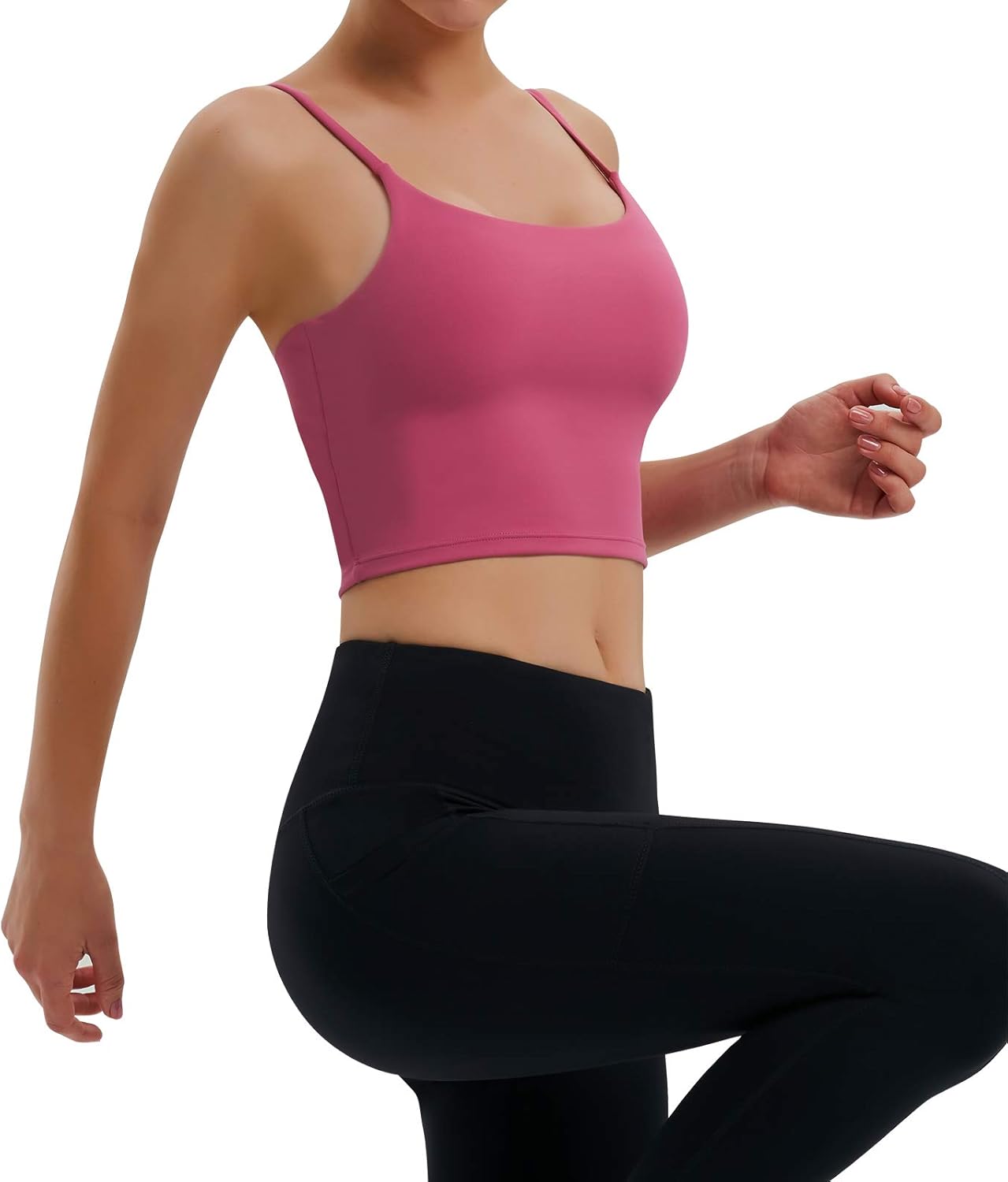 Muleug Women Padded Sports Bra Longline Yoga Tank Top Workout Fitness Running Camisole Crop Top at  Women’s Clothing store