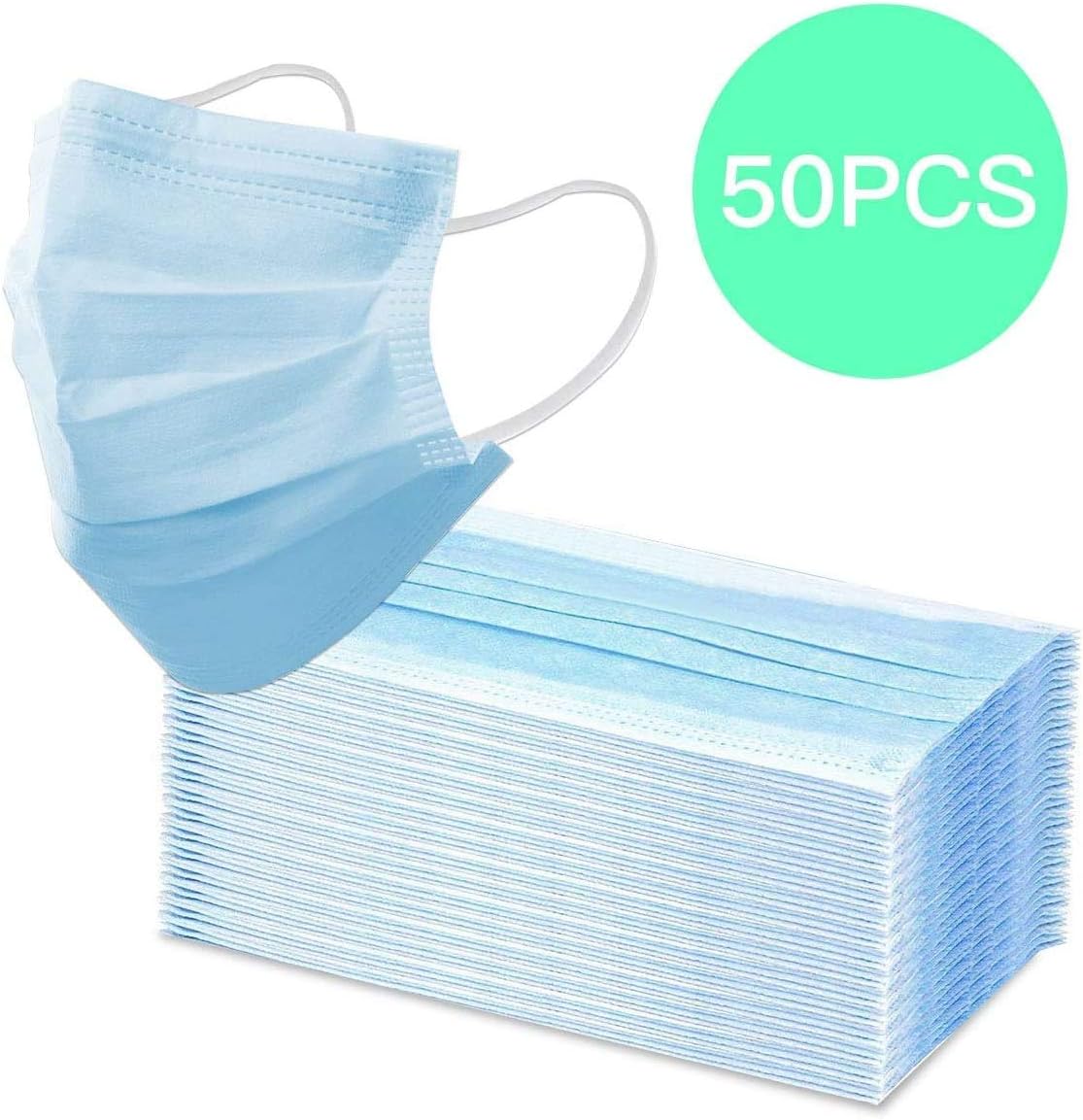 3-Layer Disposable Mouth Cover Medical Dust Cover (Blue 50Pcs), Medical Earloop Mouth Respirator