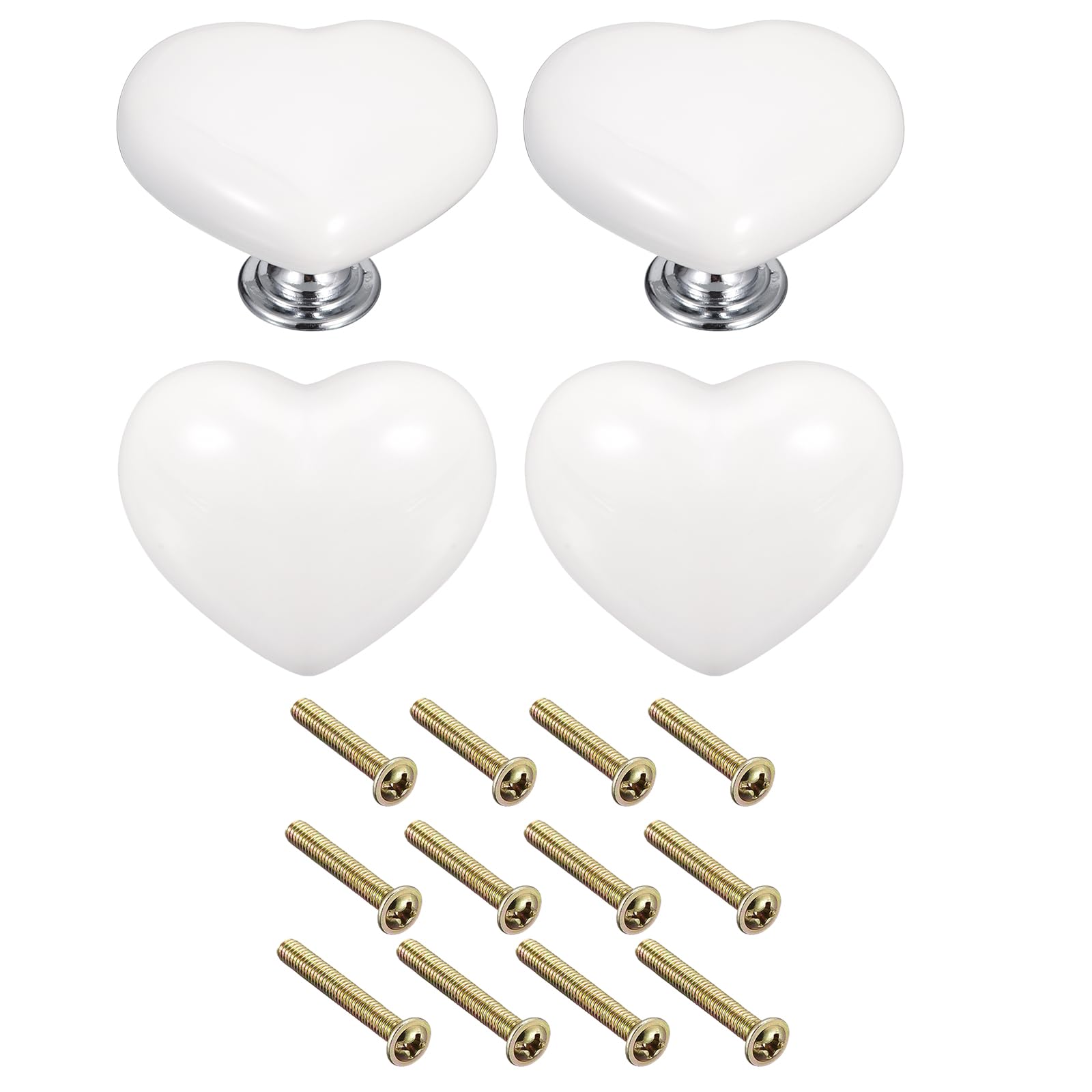 Uxcell 4Pcs Ceramic Knobs, Kitchen Drawer Knobs, Heart Shape Knobs Furniture Decorative Knobs and Pulls with Mounting Screws for Drawer, Dressers, Cupboard, Closet, White