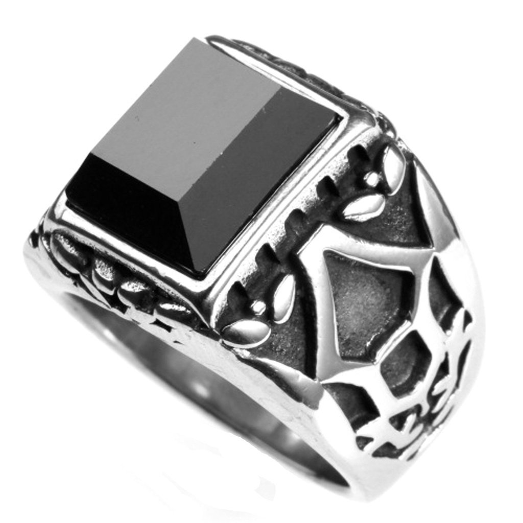 Anillo de Hombre Acero Inoxidable con Circón Negro de Calavera