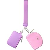 Keychain Wallet Mini Zip Around Wristlet Wallets for Women Detachable Dual Pouch Wristlet Portable Coin Purse Small Wallets With RFID Blocking (Purple & Pink)