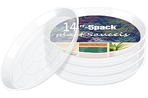 HQAUT 4 6 8 10 12 14 16 18 20 22 Inch Clear Plant Saucer, 5 Pack Durable Plastic Water Catcher Trays for Flower Pots, Plant Drip Trays for Indoor Outdoor Planter(14inch)