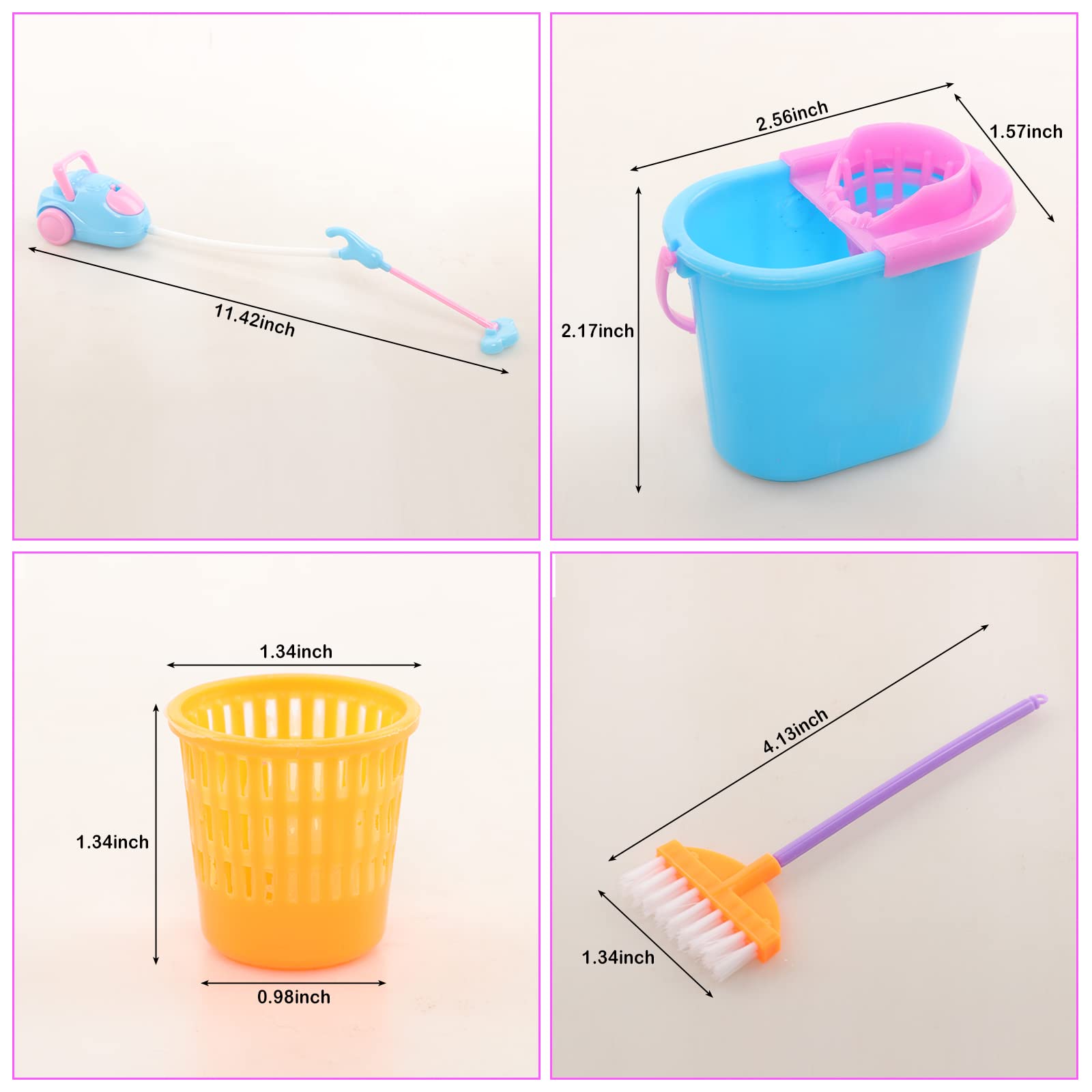 Miunana 16 Pcs 6 inch Doll Clothes and Accessories Dollhouse Furniture Housework Cleaning Tools Mini Dollhouse Cleaning Supplies for 5.3-6 inch Girl Doll