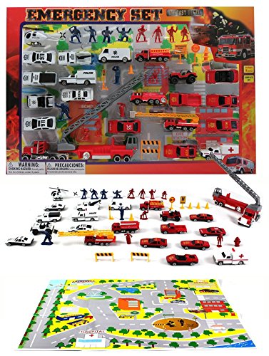Metro Police Force Fire Rescue Emergency Crew 44 Piece Mini Toy Diecast Vehicle Play Set