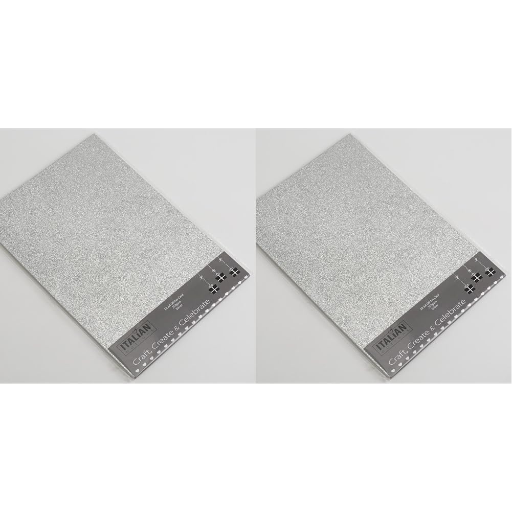 Italian Options 250GSM Non Shed Glitter Card Craft Paper 10 Sheets, A4 Size, Silver (Pack of 2)