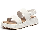 Rihero Women's Comfortable Walking Sandals Casual Summer Outdoor Open Toe Low Flatform Platform Wedge Sandals, White, Size 10, AD02052