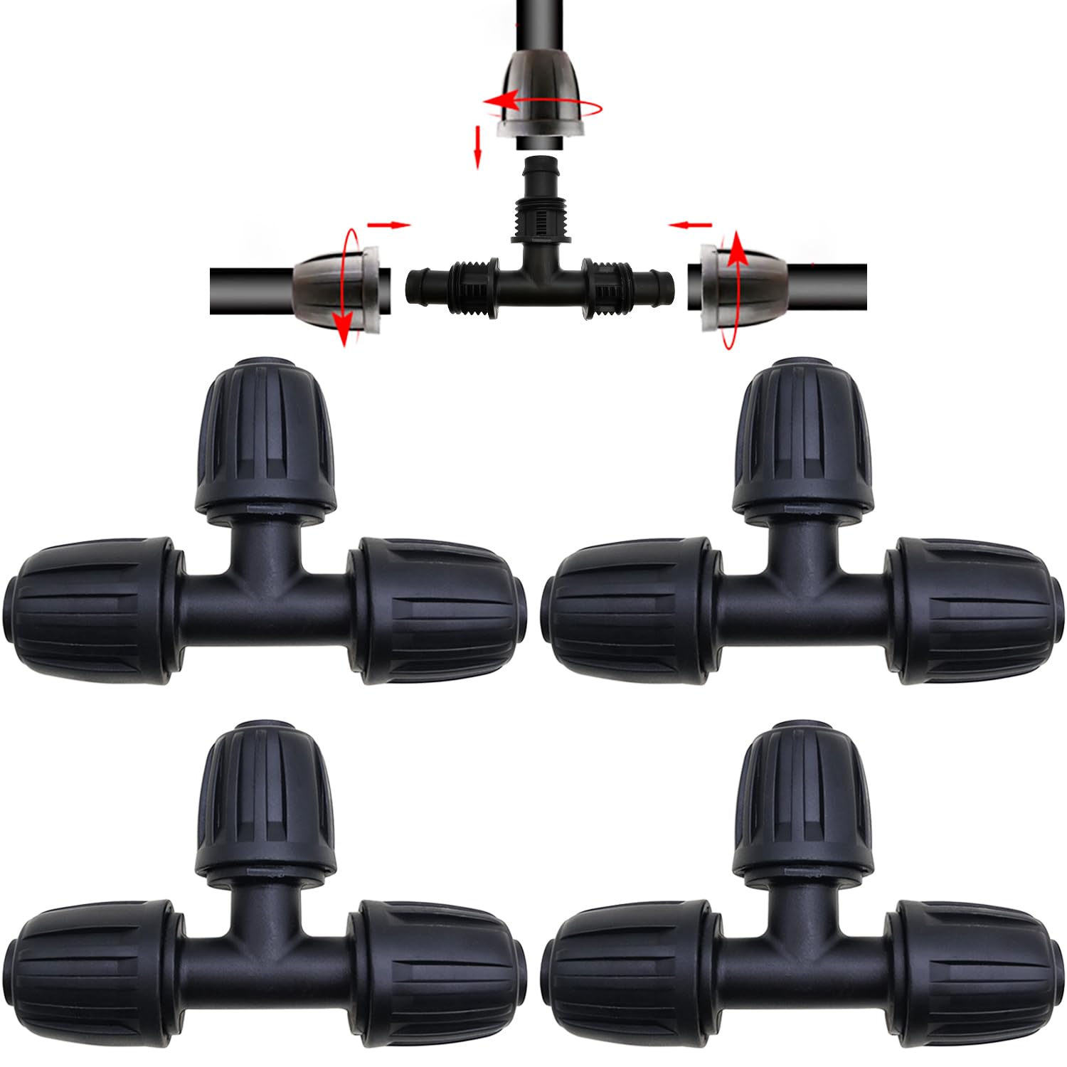 CTRICALVER Irrigation Pipe Connectors, 4 Pcs Barbed Straight Tee Connectors Drip Irrigation, 1/2" Drip Irrigation Accessories for Lawn, Farm and Garden