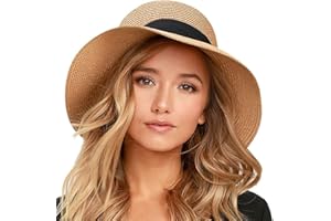 FURTALK Womens Beach Sun Straw Hat UV UPF 80+ Travel Foldable Brim Summer UV Hat