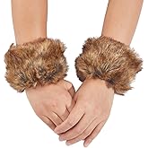 CABODYALS 1 Pair Brown Faux Fur Cuffs Wrist Arm Warmers Camel Winter Short Plush Fuzzy Cuff Oversleeve Fluffy Wristband Sleeves Furry Gloves for Women Accessories Bracelet Cosplay Party Costumes Gifts