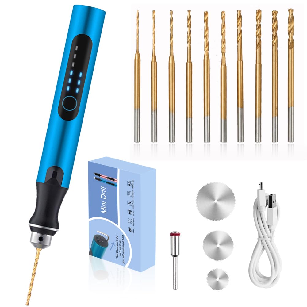 Photo 1 of 3-Speed Cordless Mini Drill Pen With 8 Small Drill Bits,Rechargeable Electric Hand Drill Pin Vise,Resin Drill Set For Jewelry Making, Resin, Plastic, Wood, Keychains DIY (BLUE)