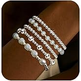 5PCS Gold Beaded Bracelets for Women Dainty Pearl Trendy Jewelry Clay Stack Stretch Bracelets Birthday Valentines Day Gifts for Women