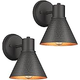 2 Pack Outdoor Wall Sconces - Wall Lights Fixture Exterior Farmhouse Porch Light with Hammered Metal Shade, Anti-Rust Waterpr