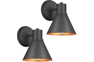 EJIAXIN 2 Pack Outdoor Wall Sconces - Wall Lights Fixture Exterior Farmhouse Porch Light with Hammered Metal Shade, Anti-Rust Waterproof Black Outside Barn Light for Front Porch Patio Garage Gazebo House