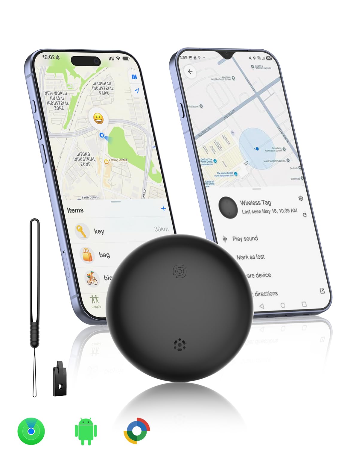 Photo 1 of 2-in-1 Air Tracker Tag for iOS & Android - Smart Tags Dual System Bluetooth Finder Compatible with Apple Find My & Android Find Hub, Mini GPS Tracker Item Finders for Keys, Wallet, Luggage, Pet, Bike