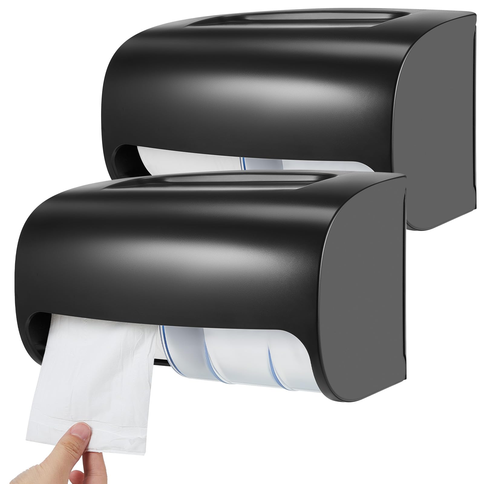 Photo 1 of Maxcheck 2 Pcs Commercial Toilet Paper Dispenser Compact 2-roll Side-by-Side Coreless Locking Toilet Paper Holder Storage Wall Mount for Bathroom Kitchen Accessories, Side by Side Design(Black)
