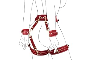 UTIMI Sex Bondage BDSM Kit Restraints 6 Pieces Sets with Adjustable Handcuffs Ankle Cuffs Thigh Cuffs Blindfold Cross Strap W