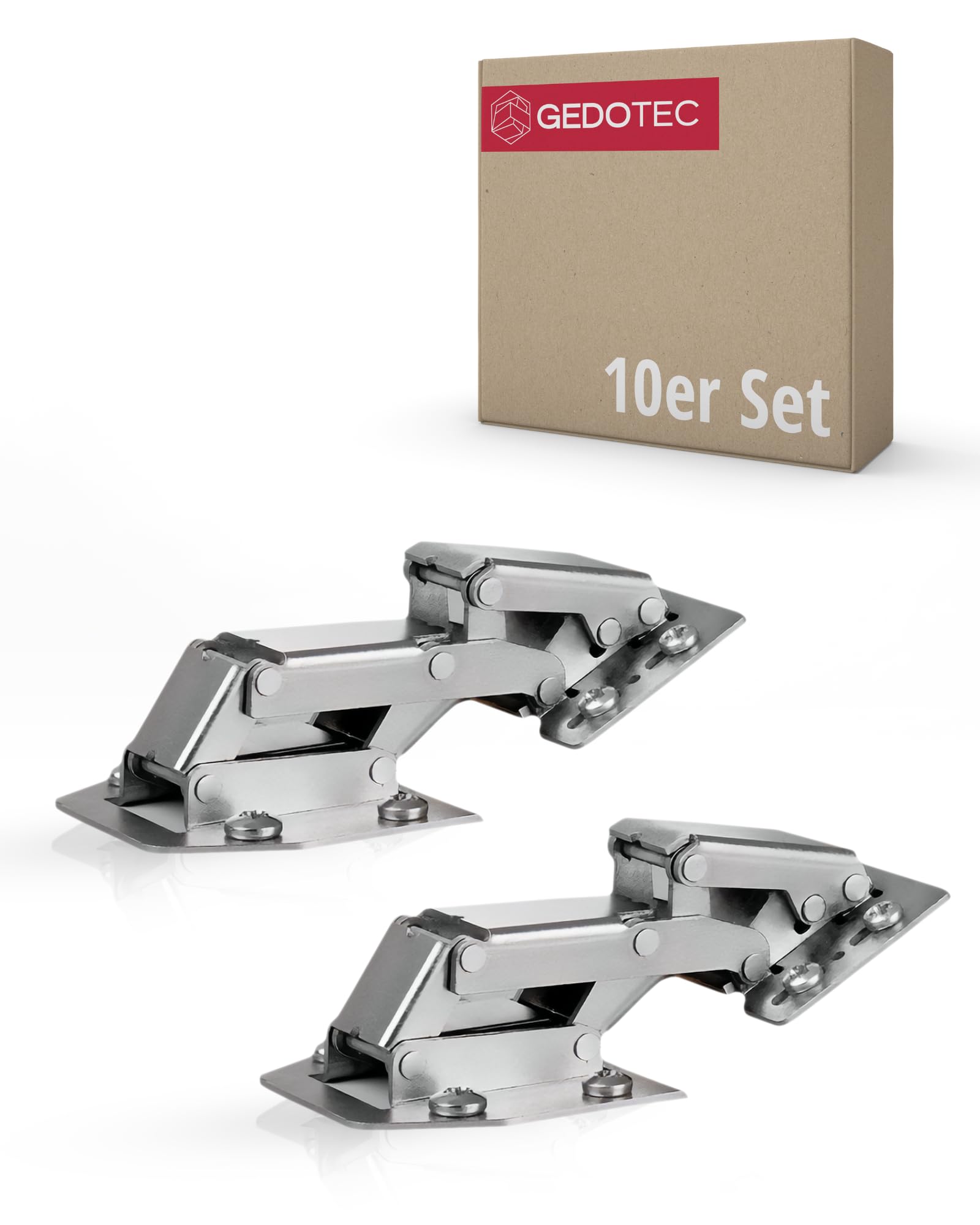Gedotec CH 300 Caravan Hinge | 10 Pieces | Nickel-Plated Flip-Up Hinge Without Damping | Steel Mounting | Opening Angle 90° – for Screw-On Installation