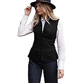 DRAHANCE Women's Herringbone Tweed Vest Button Down Dressy Waistcoat Sleeveless Jacket