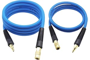 YOTOO Hybrid Lead-in Air Hose 3/8" x 10' and 3/8" x 6' Kit 300 PSI Heavy Duty, Lightweight, Kink Resistant, All-Weather Flexibility with 1/4-Inch Brass Male Fittings, Bend Restrictors, Blue