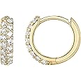 PAVOI 14K Gold Plated Sterling Silver Post Cubic Zirconia Huggie Earrings | Small Round Huggie Stud Fashion Hoop Earrings for Women in Gold Plating