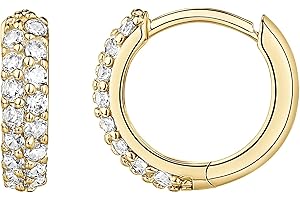 PAVOI 14K Gold Plated Cubic Zirconia Huggie Hoop Earrings for Women - 925 Sterling Silver Posts Small Round Huggies Stud Earrings for Women