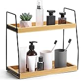 ZOBONETI Bamboo Bathroom Counter Organizer, Wooden Bathroom Sink Countertop Organizer, 2 Ties Vanity Counter Top Shelf, Dresser Skincare Storage Rack