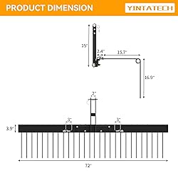 YINTATECH 72in 3 Point Tractor Rake, Pine Straw