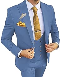 Wangyue 3 Piece Suit for Men Slim Fit Denim Blue